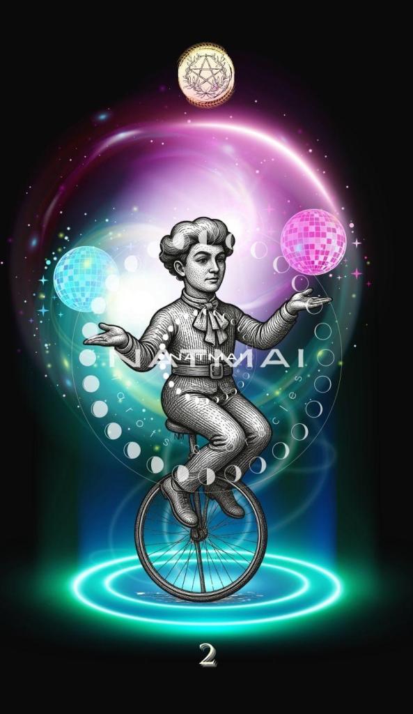 Carte de tarot Deux (2) de Deniers - Arcanes mineurs